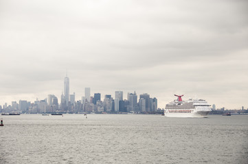 Manhattan and cruise ship seen from the sea