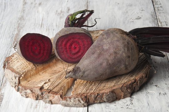 Red beetroot on a wooden stand