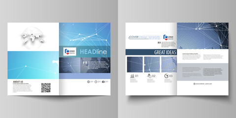 The minimalistic vector illustration of the editable layout of two A4 format modern covers design templates for brochure, flyer, report. Abstract global design. Chemistry pattern, molecule structure.