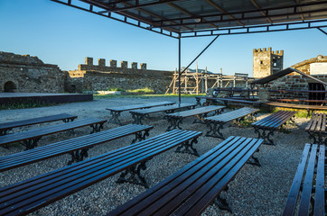 Spectator benches for street performances in Genoese fortress, Sudak, Crimea