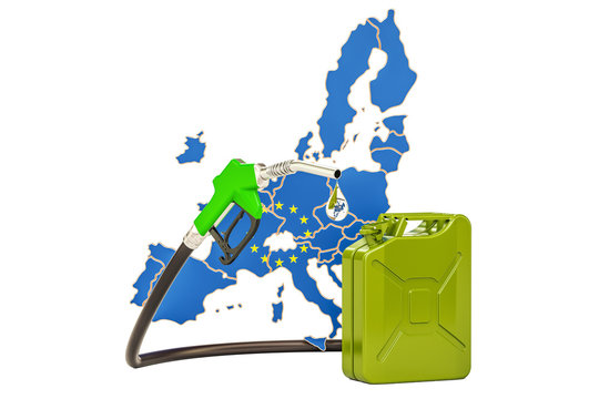 Production and trade of petrol in European Union, concept. 3D rendering