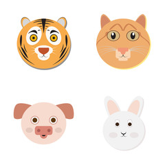 Set of cute animal faces, Vector illustration
