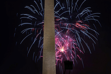 Fireworks behind Washington Monument