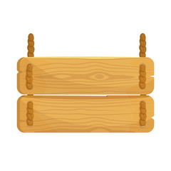Cartoon wood signboard on the rope. Plank for banners or messages in provence style.