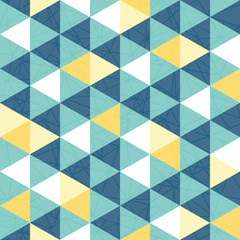 Vector blue and yellow triangle texture seamless repeat pattern background. Perfect for modern fabric, wallpaper, wrapping, stationery, home decor projects.