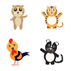 Set of cute animals on a white background, Vector illustration