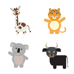 Set of cute animals on a white background, Vector illustration