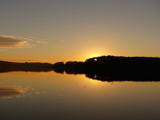Lake Acworth Cresting Sunrise Through Trees, Acworth, Georga