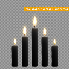 Candles burn with fire realistic. Set isolated on transparent background. Element for design decor, vector illustration