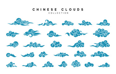 Collection of blue clouds in Chinese style. - obrazy, fototapety, plakaty