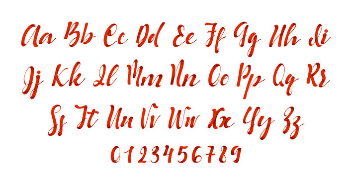 Latin alphabet red. Letter font style ribbon