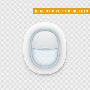 Realistic portholes of airplane. White window aircraft vector illustration