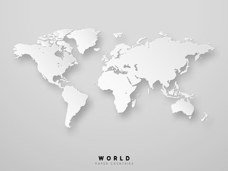 World map detailed design in white color vector illustration. 3D paper. © lauritta