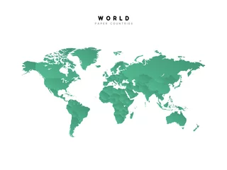 Rolgordijnen Detailed world map of green color isolated vector illustration © lauritta
