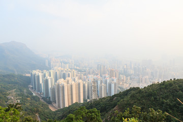 Obraz premium Hong kong tall buildings in haze