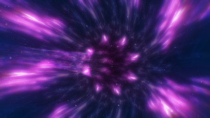 Conceptual loopable animation of a warp tunnel in outer space travelling at the speed of light spiralling asymmetrically in a dynamic explosion of force and energy 3d illustration