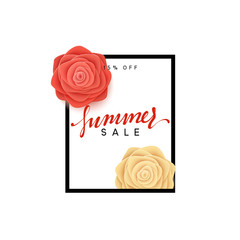 Summer sale banner. Flowers beautiful roses in the style of paper art illustration. Design frame layout.