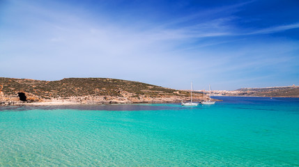 Fototapeta na wymiar The Blue Lagoon on Comino Island, Malta Gozo