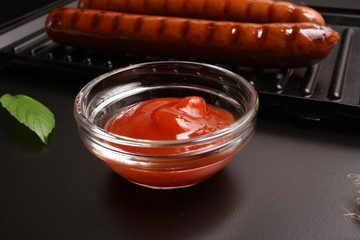 Grilled sausages And ketchup, tomato sauce