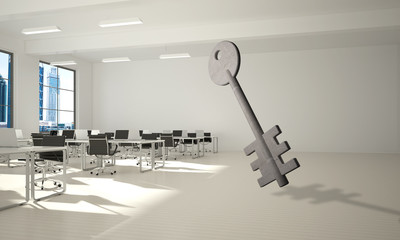 Conceptual background image of concrete key sign in modern office interior