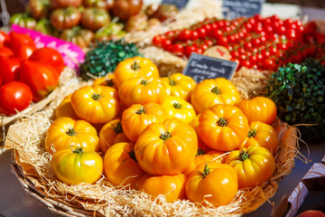 Organic fresh tomatoes from mediterranean farmers market in Prov