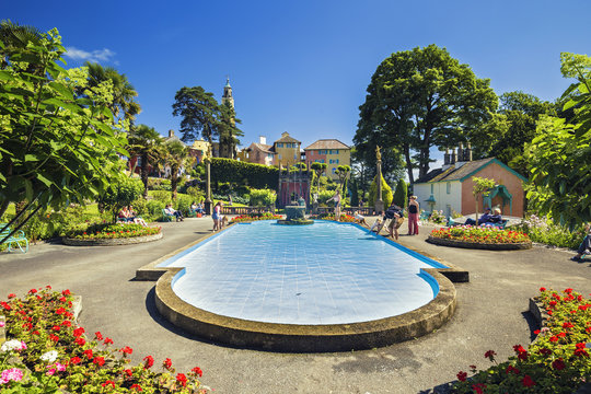 Portmeirion Fountain at Central Piazza in North Wales, UK