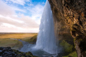 Beautiful waterfalls in Iceland with cloudy day