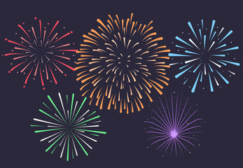  Firework on night background, anniversary bursting fireworks. V