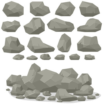 Rock stone cartoon in isometric 3d flat style. Set of different 