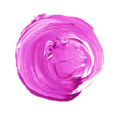 Pink purple textured acrylic circle. Watercolour stain on white background.