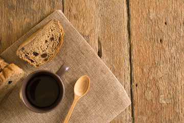 Breakfast Cappuccino coffee, cappuccino or espresso coffee put on a wood table.