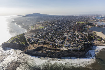 Aerial view of the San Pedro coastline in Los Angeles, California.