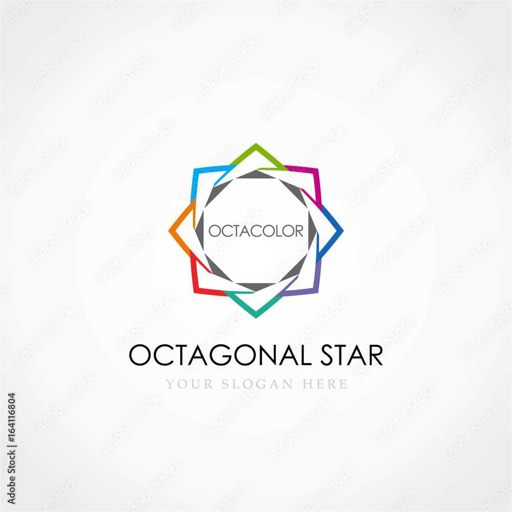 Wall mural octagonal star logo, flower colorful logo