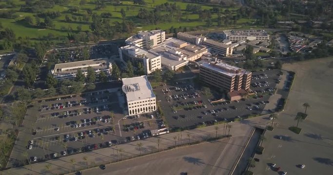 Aerial view of building and park