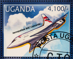 Supersonic airliner Concorde on postage stamp