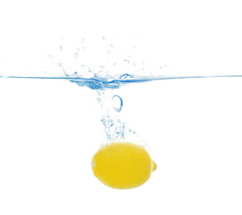 Lemon in water on white background