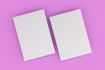 Blank white flyer mockup on violet background