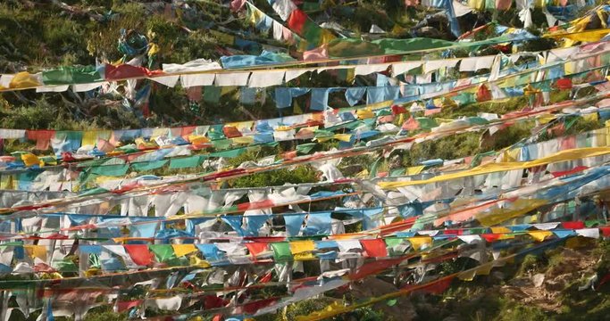 4k prayer flag on lhasa mountain,tibet.