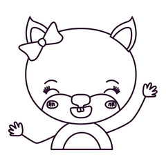 sketch silhouette caricature half body of cute female cat with bow lace with happiness expression and smiling vector illustration