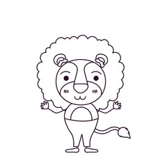 sketch silhouette caricature of cute lion in pants and surprised expression vector illustration