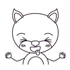 sketch silhouette caricature half body of cute cat expression sticking out tongue vector illustration
