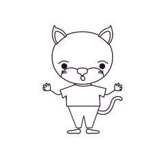 sketch silhouette caricature of cute cat surprised expression in clothes vector illustration