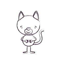 blurred silhouette caricature of cat tranquility expression and hands closed vector illustration