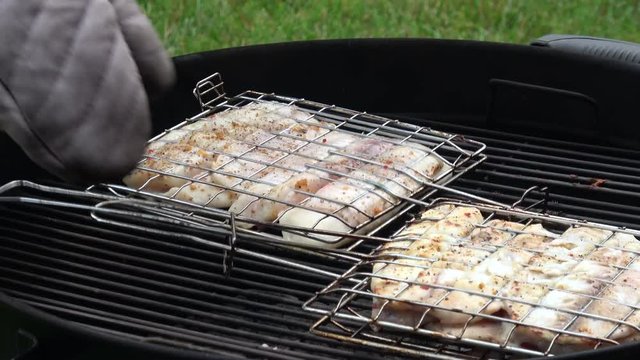 Fish fillet on grill