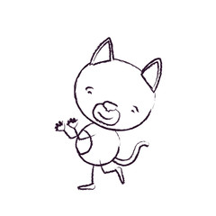 blurred sketch contour caricature with cute cat dancing vector illustration