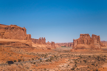 Fototapeta premium Mysterious stone monuments. Desert Moab, Utah, USA. Arches National Park