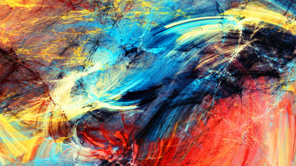 Bright artistic splashes. Abstract painting motion color texture. Modern futuristic pattern. Multicolor swirl background. Fractal artwork for creative graphic design © Alena
