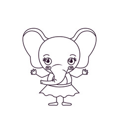 sketch silhouette caricature of excited expression female elephant in skirt vector illustration