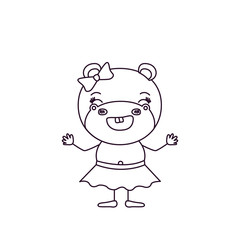 sketch silhouette caricature of smile expression female hippo in skirt with bow lace vector illustration