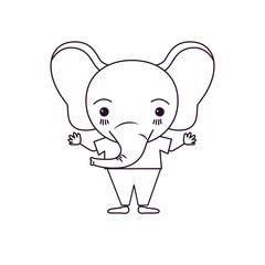 sketch silhouette caricature of cute elephant happiness expression in clothes vector illustration